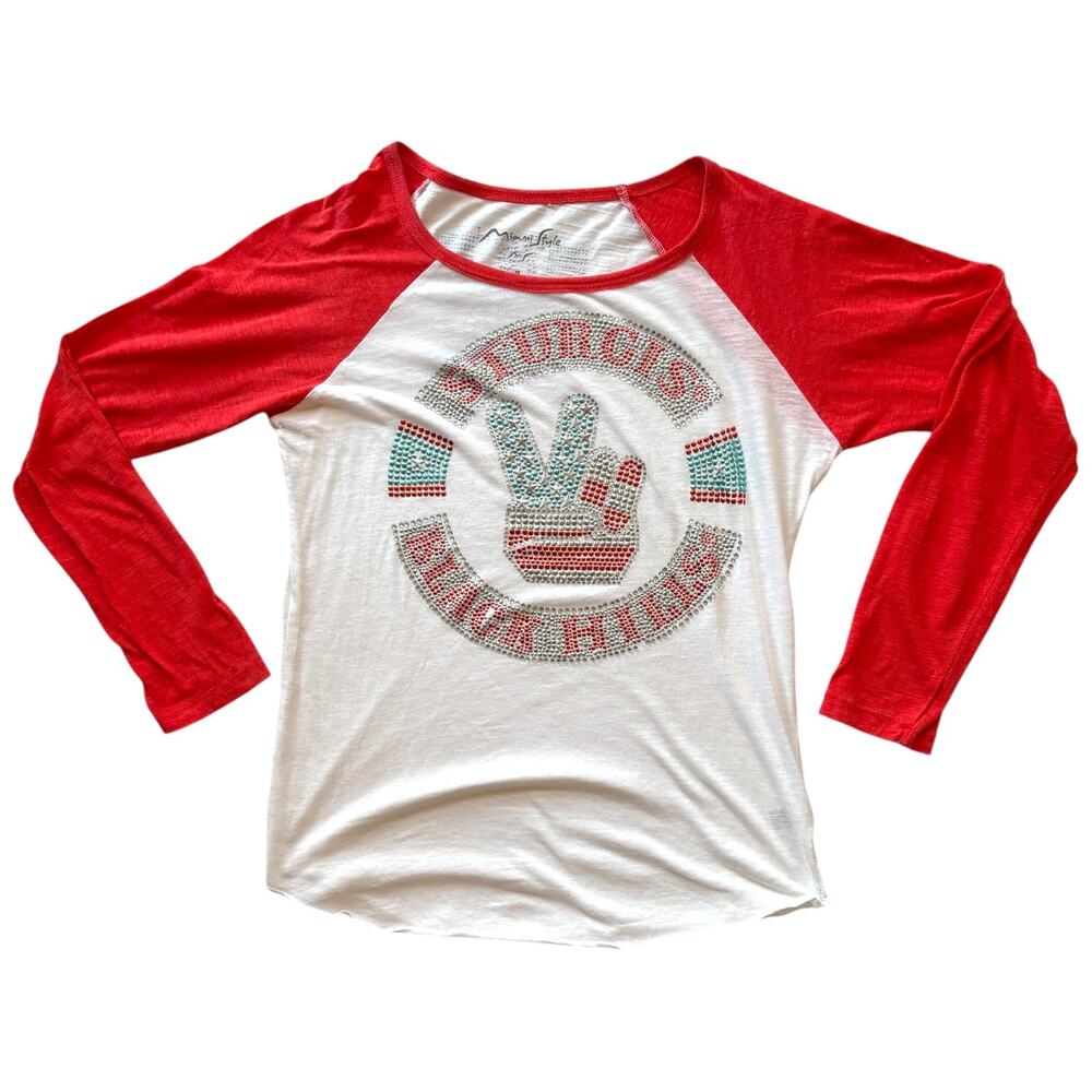 Miami Style Sturgis rhinestone raglan long sleeve tee peace sign M